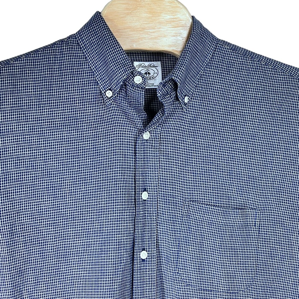 Brooks Brothers Sport Men Large Cotton Graph Navy/White Long Sleeve Shirt **READ